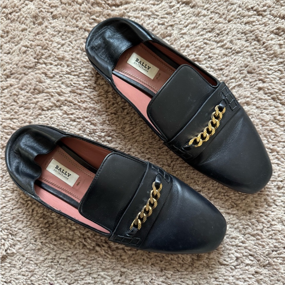 Bally Black Loafers with Gold Accent